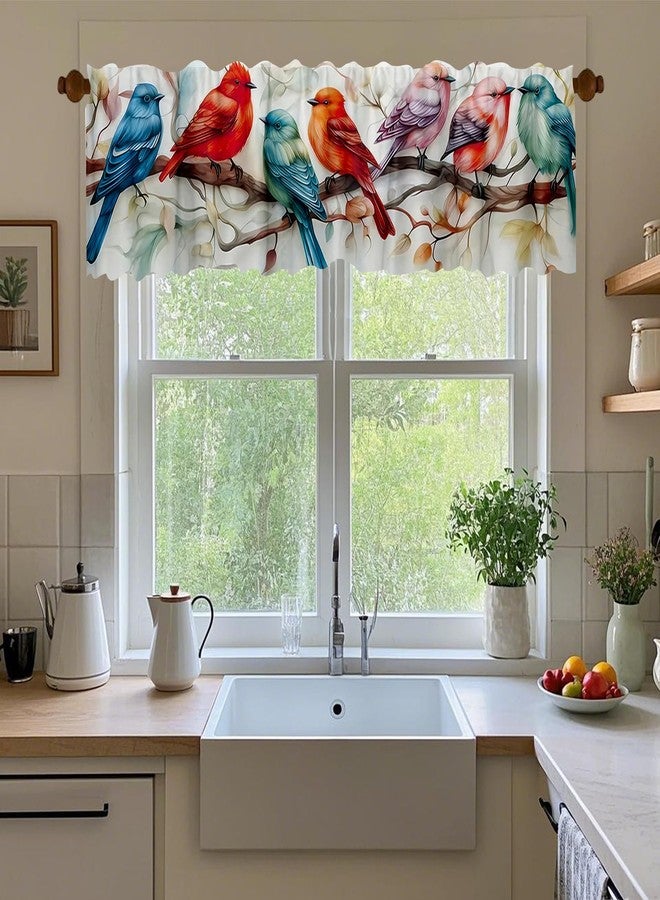 DOTOOMA 54x18 Inches Colorful Birds Window Treatment Valance Retro Cute Kitchen Blackout Drapes Bathroom Bedroom Living Room Polyester Fabric Curtains Decorations Supplies - Image 4